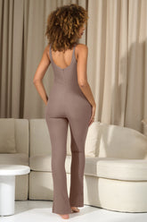 Mocha Square-Neck Slim-Leg Maternity Jumpsuit
